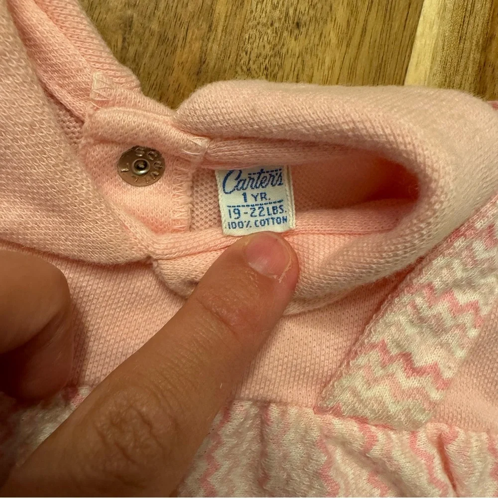 Vintage Carters Baby Girls Pink Chevron‎ Bunny Dress and Bloomers Set 12 Months